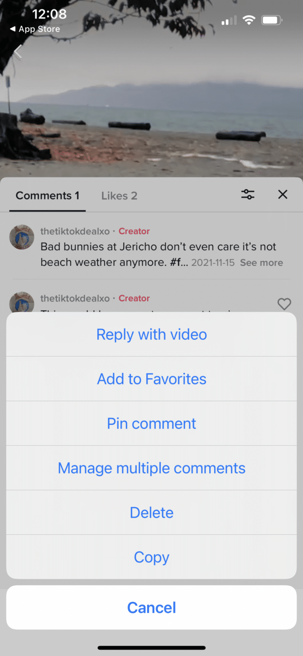 sélectionnez supprimer dans les options du menu