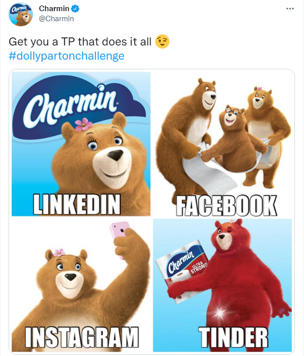 La marque Charmin utilise l'humour sur le contenu viral.