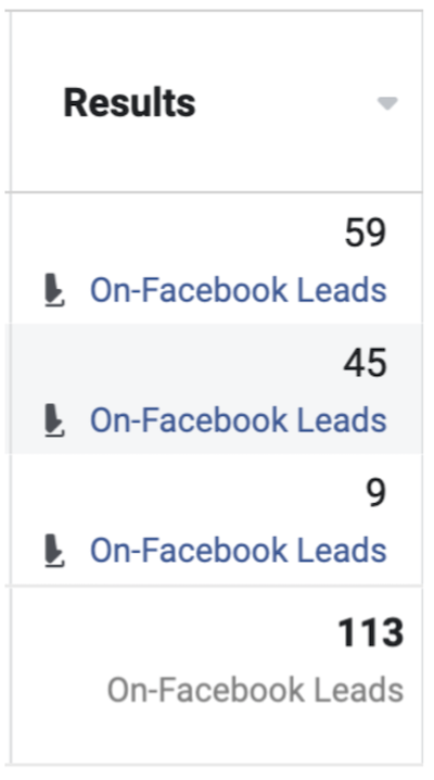 Capture d'écran des rapports sur les publicités Facebook – Prospects