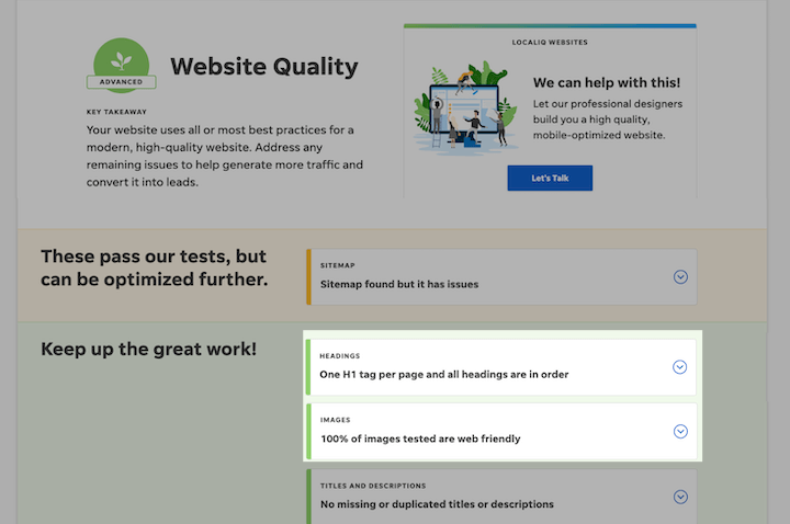 outil d'accessibilité de site Web - l'exemple de rapport d'évaluation de site Web gratuit localiq