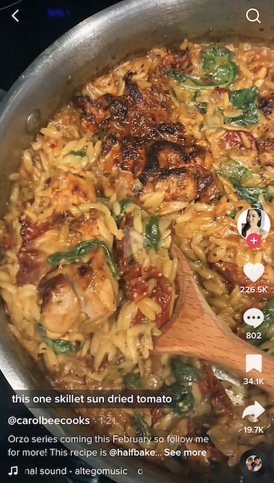 comment obtenir plus de likes sur tiktok - capture d'écran d'une vidéo culinaire