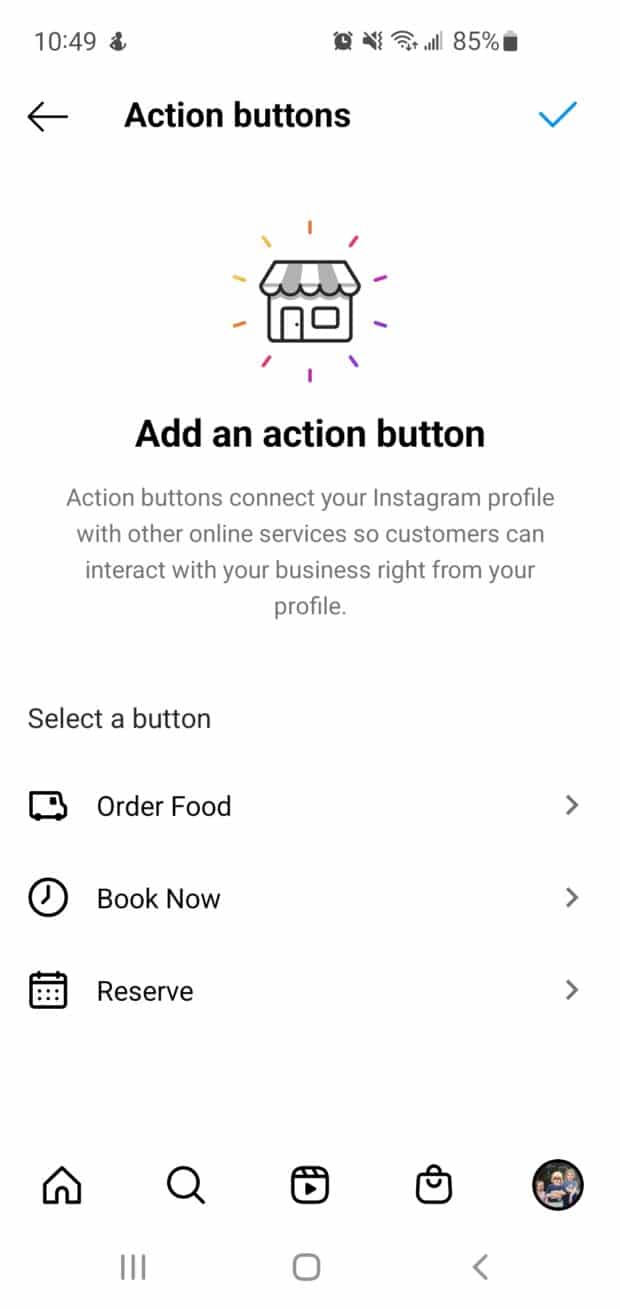 boutons d'appel à l'action disponibles pour les profils d'entreprise instagram