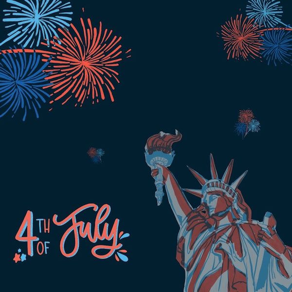 Légendes du 4 juillet pour instagram - graphique avec la statue de la liberté qui se lit le 4 juillet